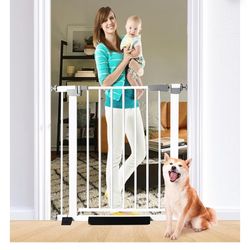30 Inch Tall Baby Pet Gate, Auto Close, Pressure Mounted, White, Alloy Steel, 29.92"-35.43" Wide