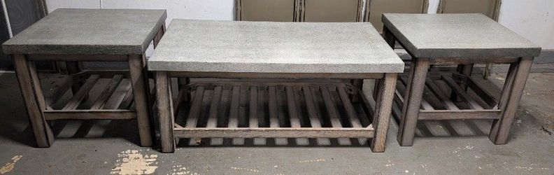 3-Piece Concrete Top Coffee and End Table Set