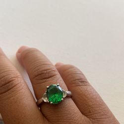 Silver Emerald Ring With White Gemstones