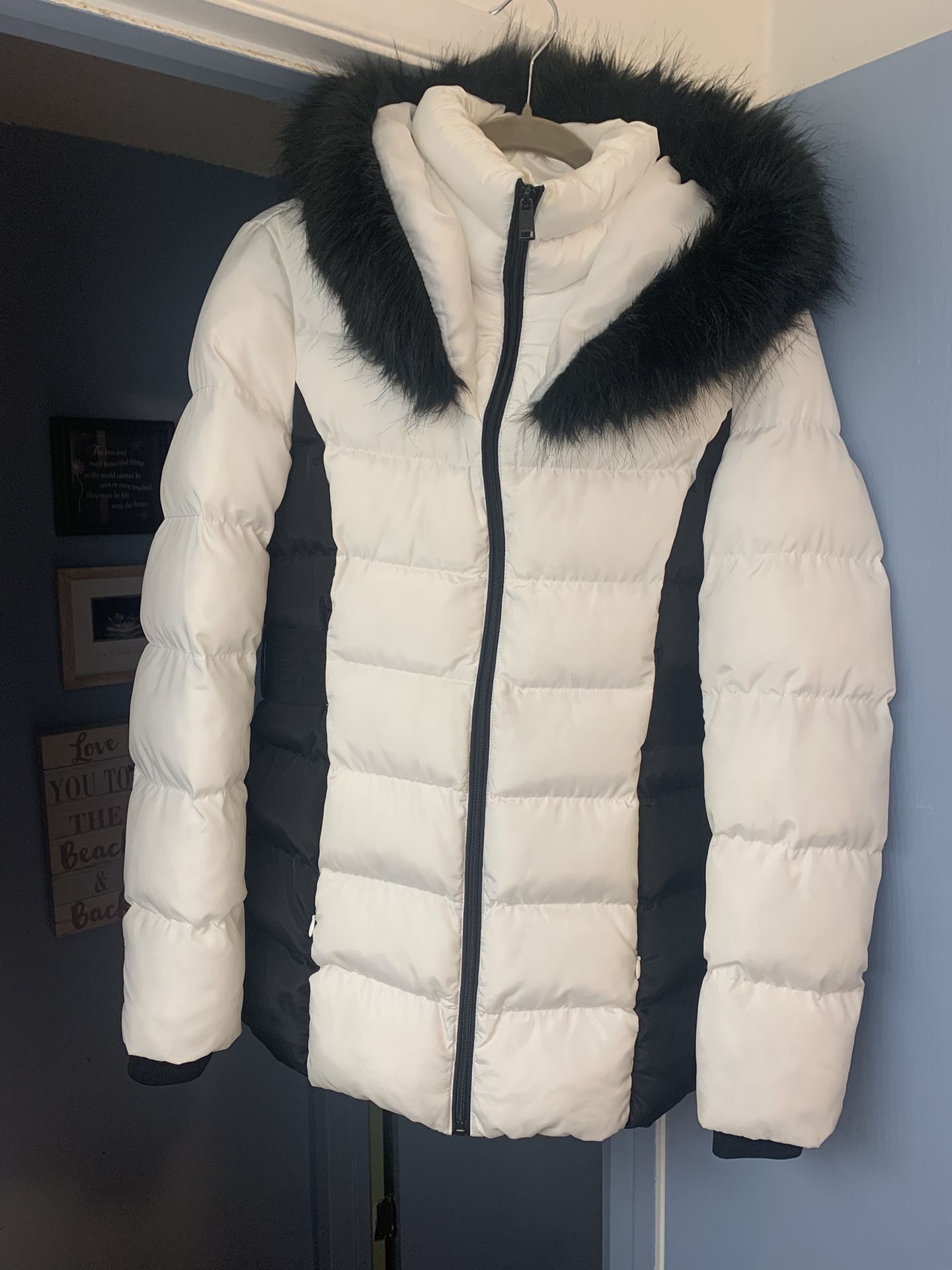 Guess Coat With Faux Fur Lined Hood