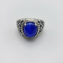Size 7 Simulated Retro Style Blue Gemstone 925 Silver Ring For Women and Men