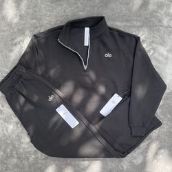Black Alo Yoga Accolade 1/4 Zip Pullover Set