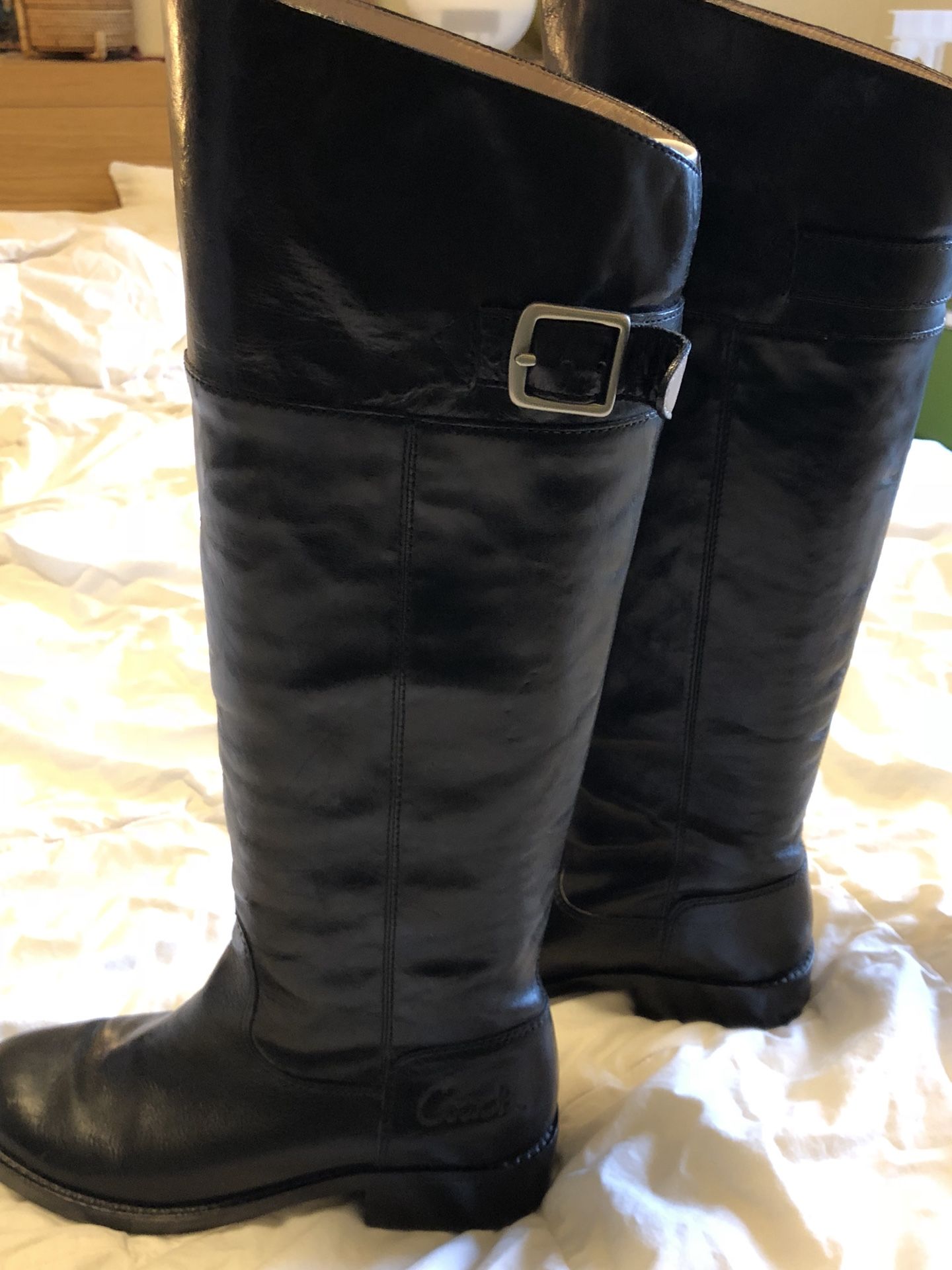Black Leather Coach Boots, Size 6