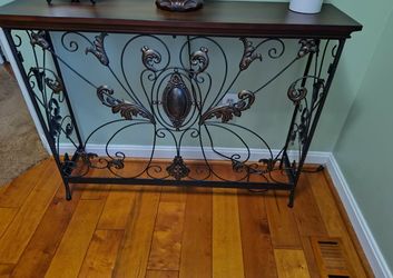 Wrought Iron and Wood Console Table