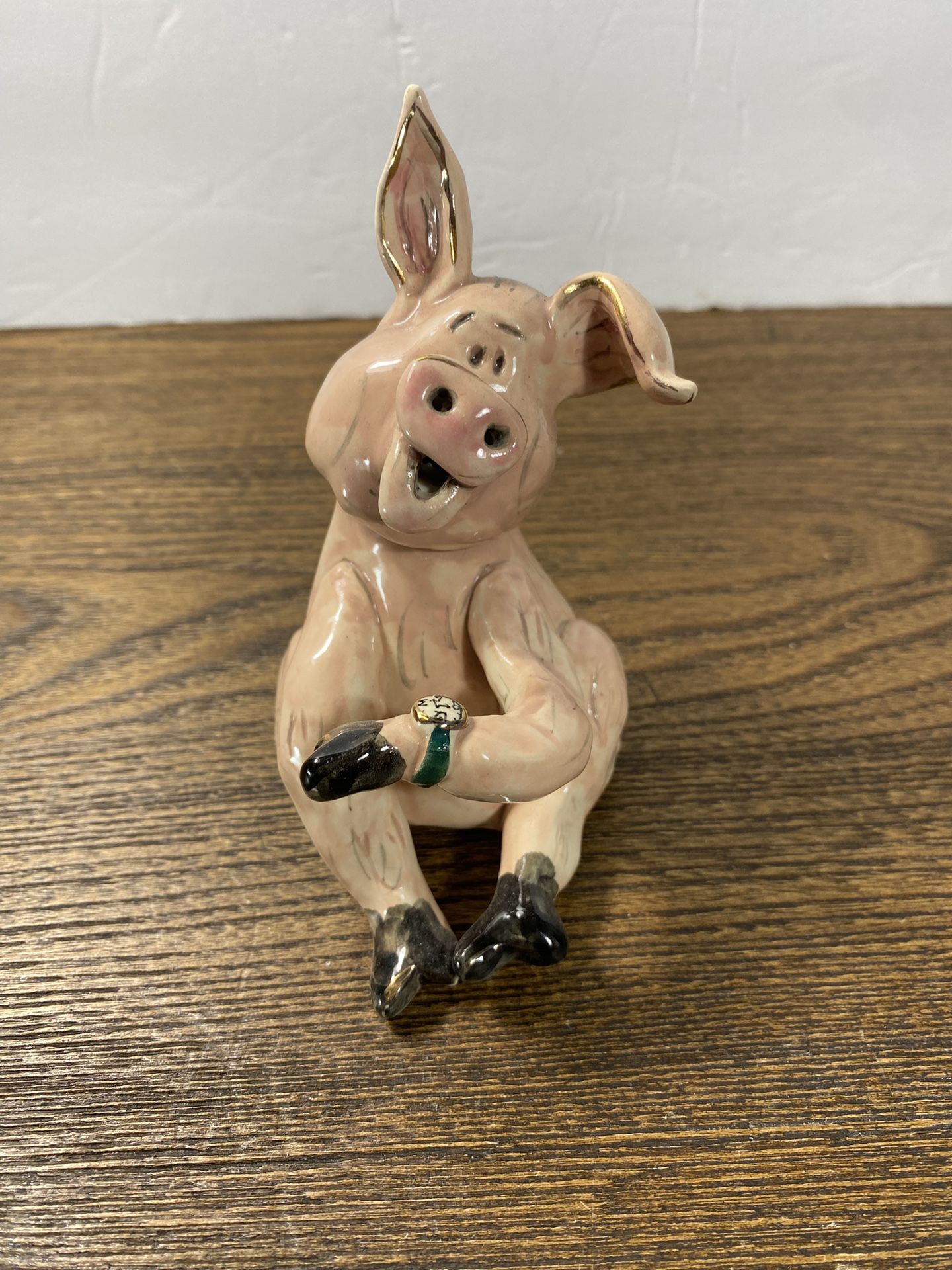 Heather Goldminc Music Box Pig Blue Sky 2001 Plays Hickory Dickory Dock Ceramic