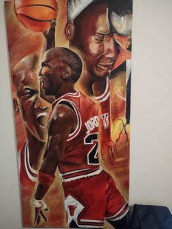 Michael Jordan Canvas Painting With His Autograph