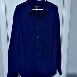 👔🔥 VAN HEUSEN NAVY BLUE LONG-SLEEVE BUTTON-DOWN SHIRT – MEN’S XXL – LIKE NEW 🔥👔