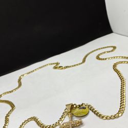 14k solid gold cubana chain and Nail cross , pendant gold necklance