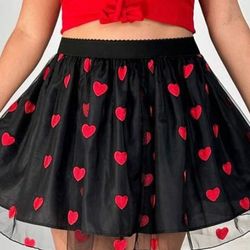 Plus Size Heart-Shaped Mesh A-Line Skirt, Valentine's Day 