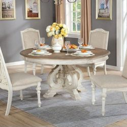 Brand New Antique White & Light Oak 5pc Formal Dining Table Set 