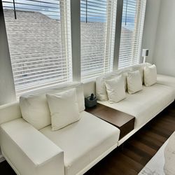 White Leather Modular Sectional Sofa With Ottoman