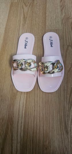 Forever Pink Shoe Jelly Slides with Gold chain