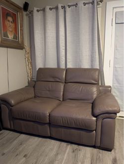 Gray Leather Reclining Loveseat (OBO)