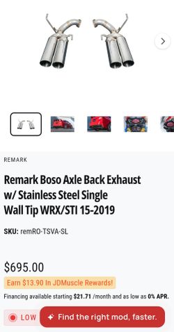 2015-2019 REMARK SUBARU WRX AXLE BACK --- $250