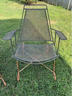 Pair Of Vintage Mid Century Salterini-style Wrought Iron Rocking Chairs