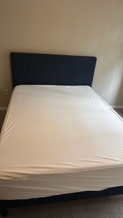 Navy Blue Upholstered Bed Frame with Headboard