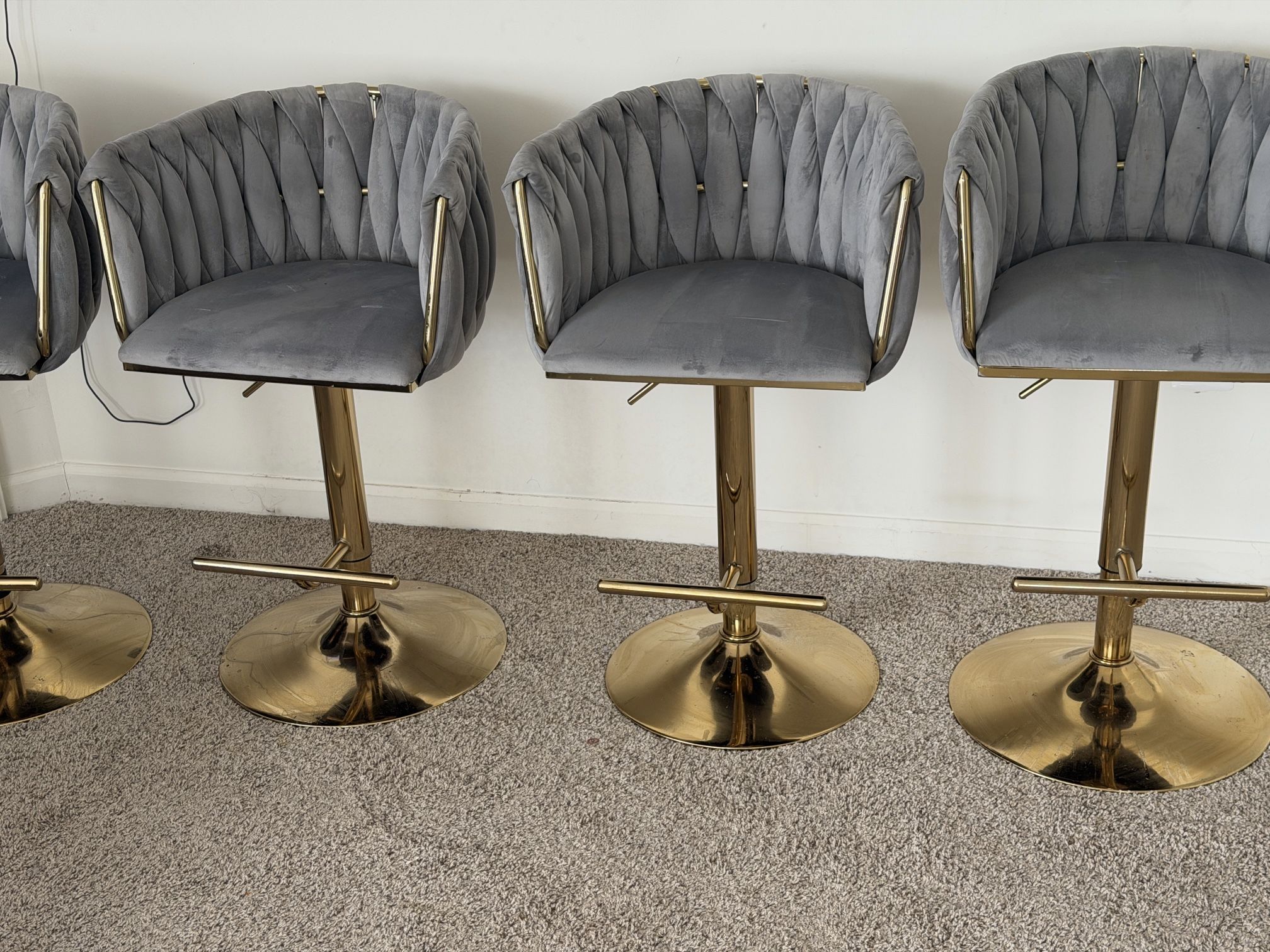 Luxury Grey Velvet Bar Stools w/ Gold Base – Set of 4 for Sale in ...