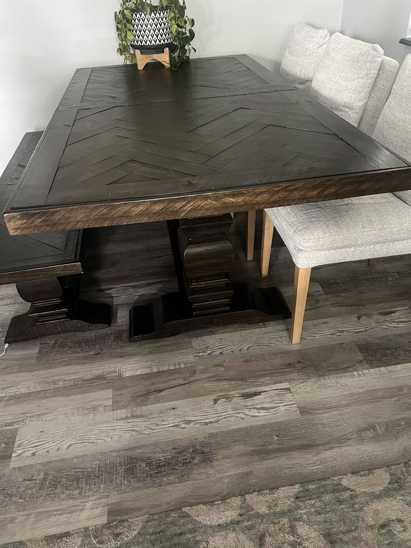Dining Table (no chairs), Leather Recliner Chair, Small Coffee Table – Used, Good Condition