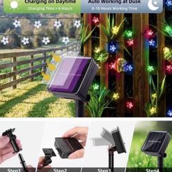 GIGALUMI 2 Pack Solar Flower Strings Lights, Solar Fairy Lights 23 Feet 50 LED Cherry Blossoms String Lights for Outdoor, Home, Lawn, Wedding, Patio, 