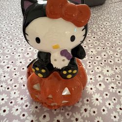 NEW Hello Kitty Halloween Blue Sky Clayworks Pumpkin Candle Holder Ceramic