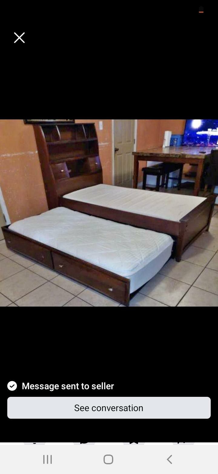 Solid Hardwood Twin Trundle Bed With Top Mattress Only No Bottom Mattress 