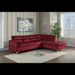 Vogue Velvet Sectional Sofa Red

