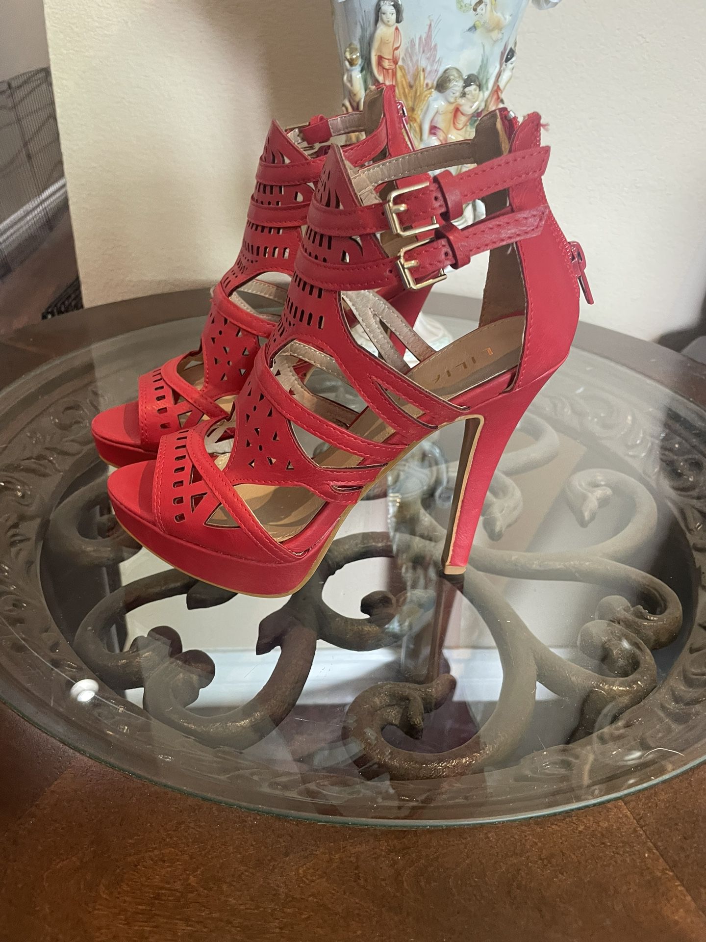 Red High Heel Sandals, Size 7  (new) 