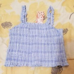 Stretchy Blue Shirred Frilled Crop Top