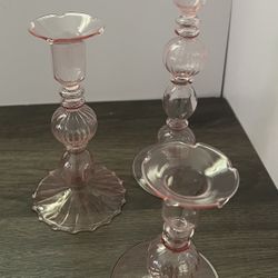 Tapered Candlestick Holders Pink: Set of 3