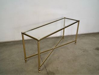 1980’s Hollywood Regency Aluminum Brass & Glass Console Table