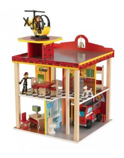 Wooden Fire Station Dollhouse Play Set