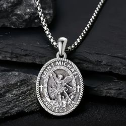 925 Solid Sterling Silver Round Religious Pendant Necklace  for Men