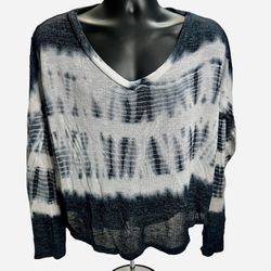 Aeropostale Women’s Tie-Dye Lightweight Sweater XL Blue White V-Neck Long Sleeve
