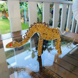 Fair Trade Wire Beaded Giraffe Sculpture - Bending Down