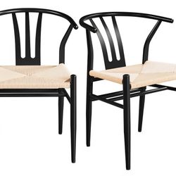 Yaheetech Set of 2 Weave Arm Chair Mid-Century Metal Dining Chair, Black 🌱