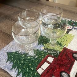 4 Midcentury cocktail Glasses With Silver Trim 