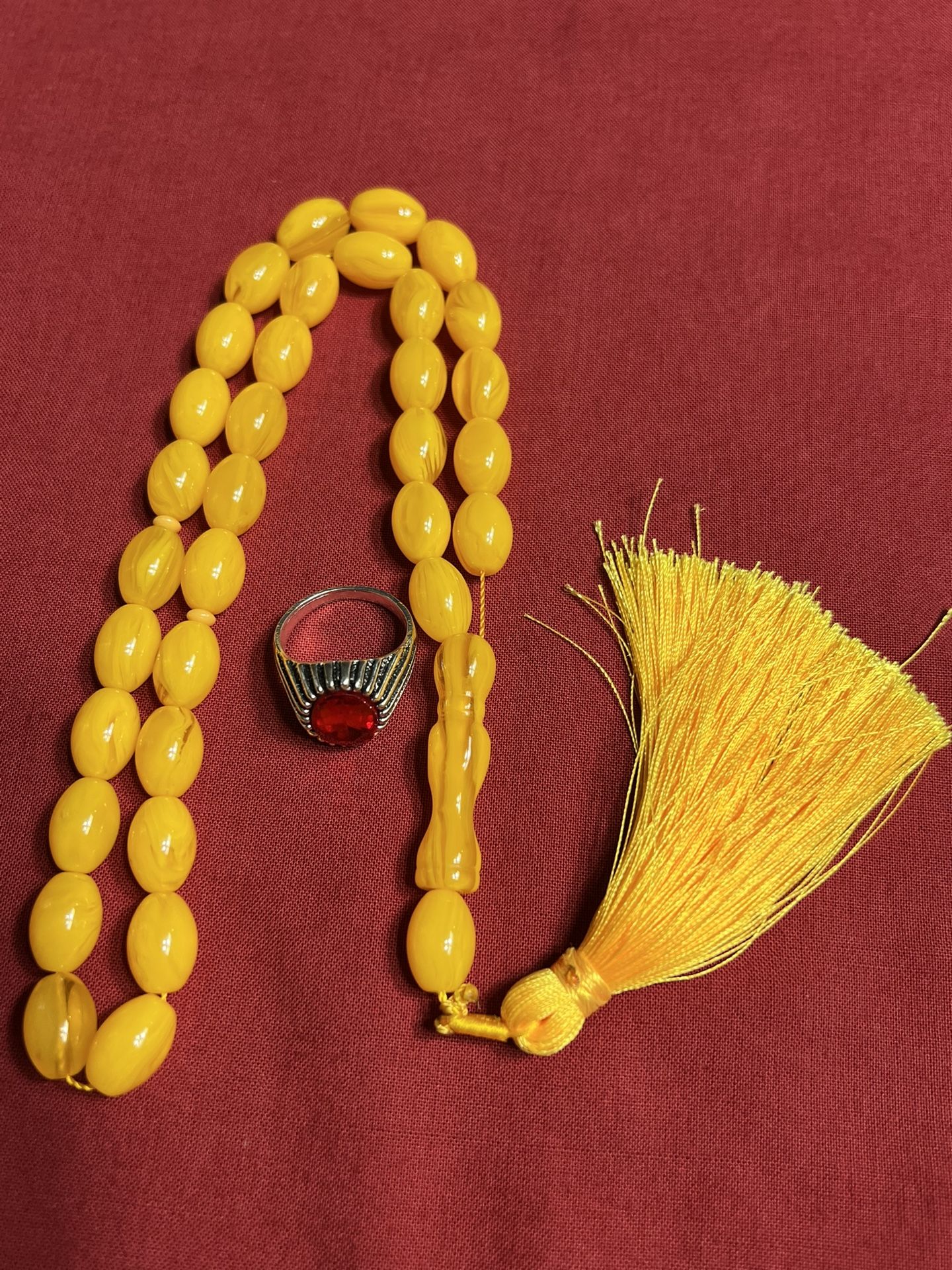 Ring for Men with Rosary Beads Sibha made From Amber Dust. mesbaha, tasbih
