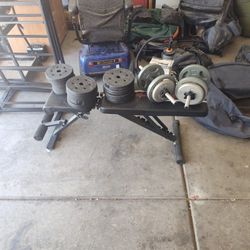 Weight Bench Plus 120lbs In Weights and 2 Dumbbells 