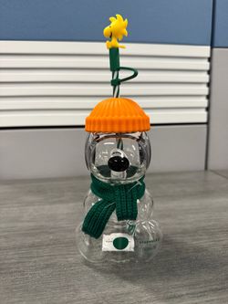 Starbucks Peanuts Snoopy Snowman Glass Cup
