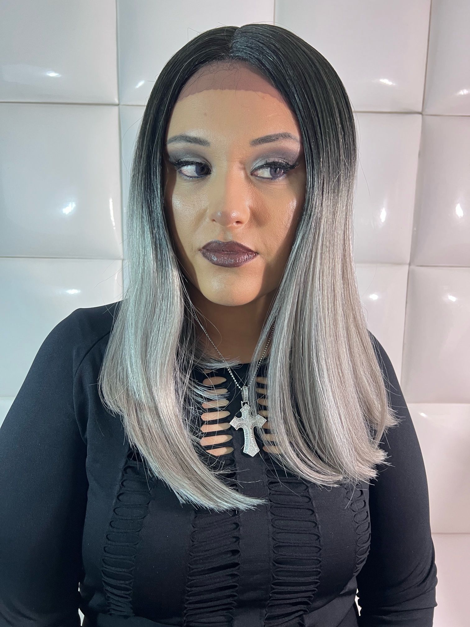 synthetic lace front wig silver grey color wig $60 new peluca nueva color gris