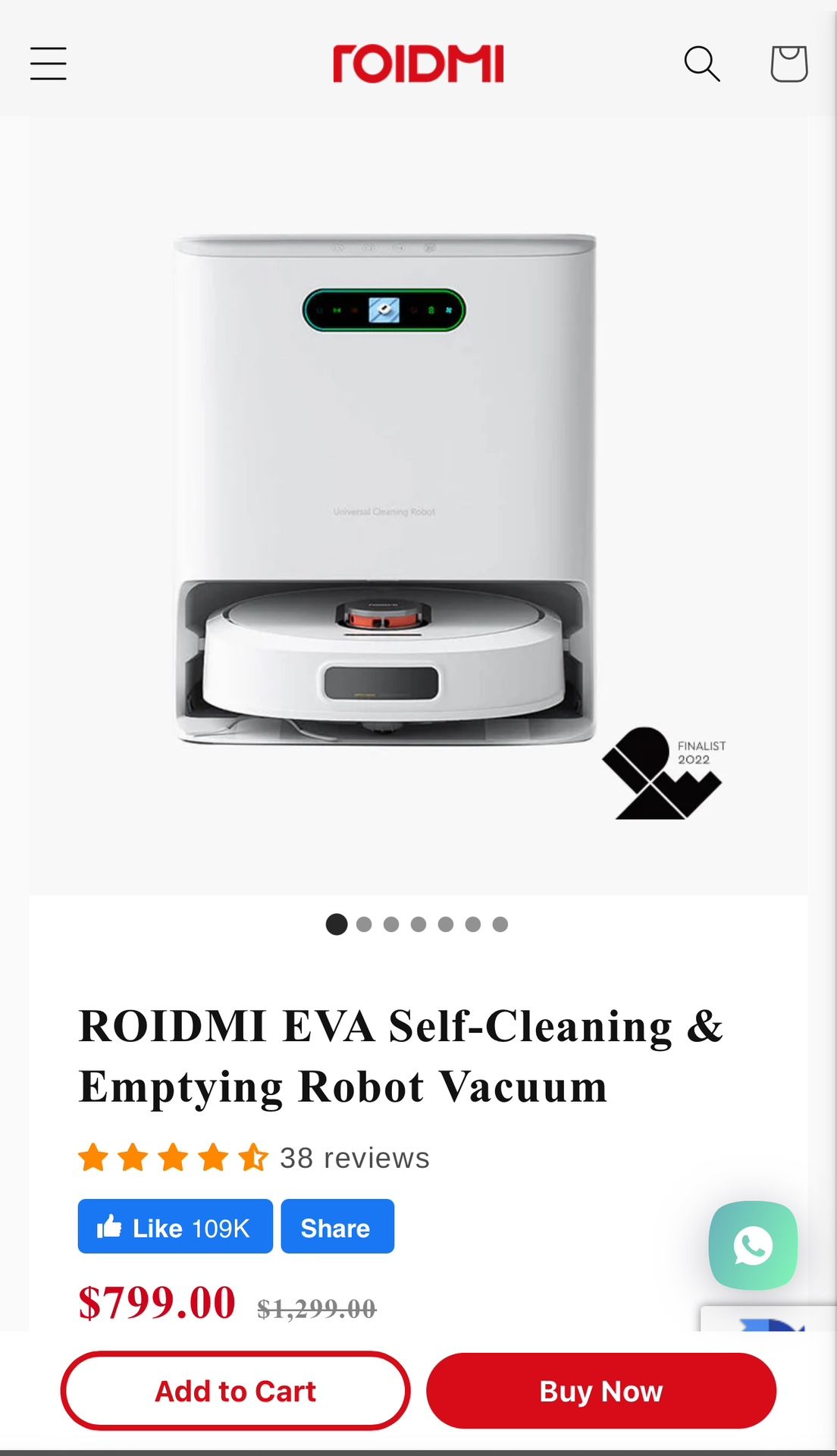 ROIDMI EVA Self-Cleaning & Emptying Robot Vacuum + Mop