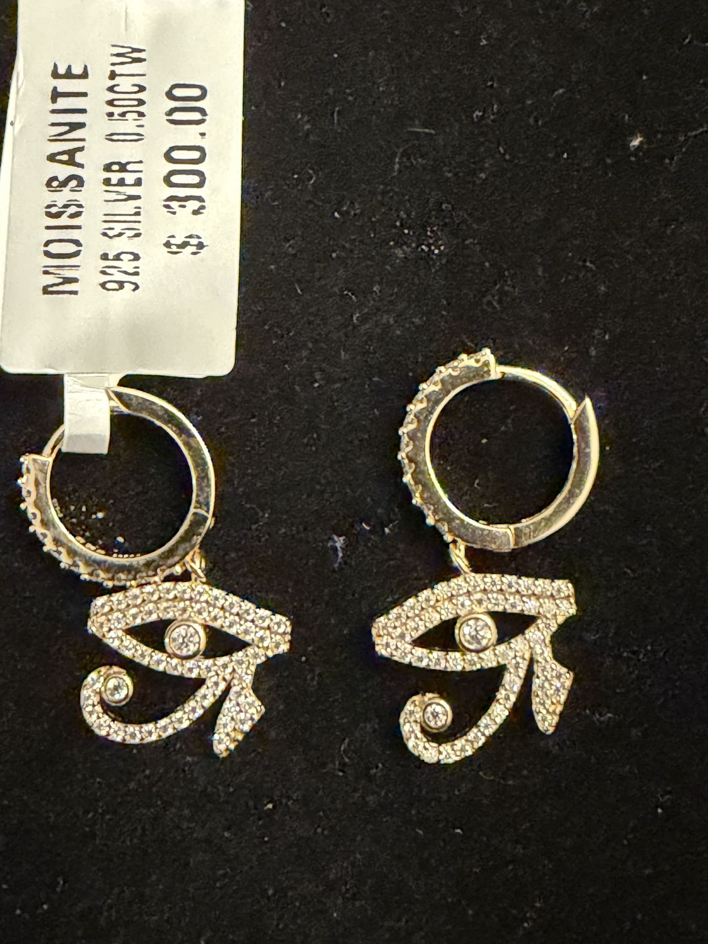 Eye of Ra Moissanite Dangle Huggie Earrings / Evil Eye