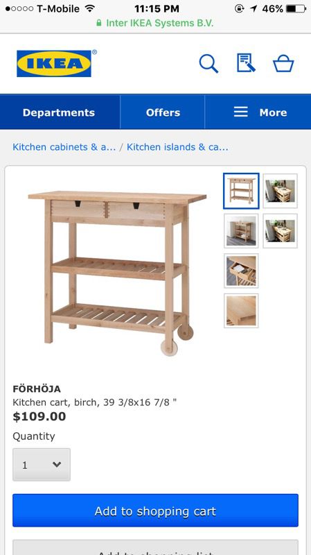 FÖRHÖJA Kitchen cart, birch, 393/8x167/8 - IKEA