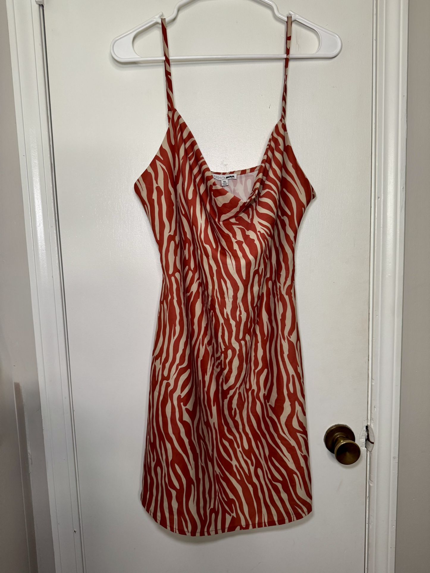 Fashion Nova Nikki Mini Dress Zebra print Rust/combo size XL