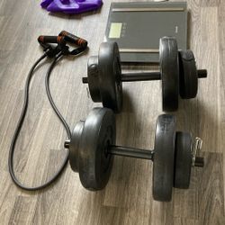 Free Weights, Strength Training Bands, Body Composition Weight Scale With Manual, Swimming Cap, Earbuds, Northface Bag