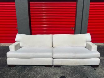 WHITE FABRIC SOFA/ COUCH/ 2 PIECES / IN GOOD CONDITION