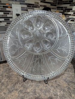 Vintage Indiana Glass Deviled Egg Relish Platter 13" Tree Of Life Tray Clear