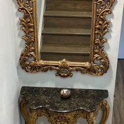 Beautiful Real Marble Console Table With Large Mirror