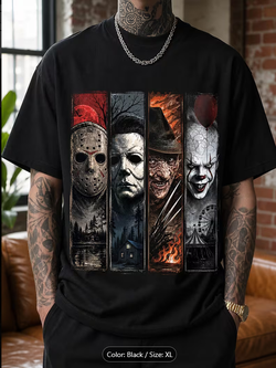 Men's Short Sleeve Tee with Jason Voorhees, Freddy Krueger and Pennywise  Horror Fans