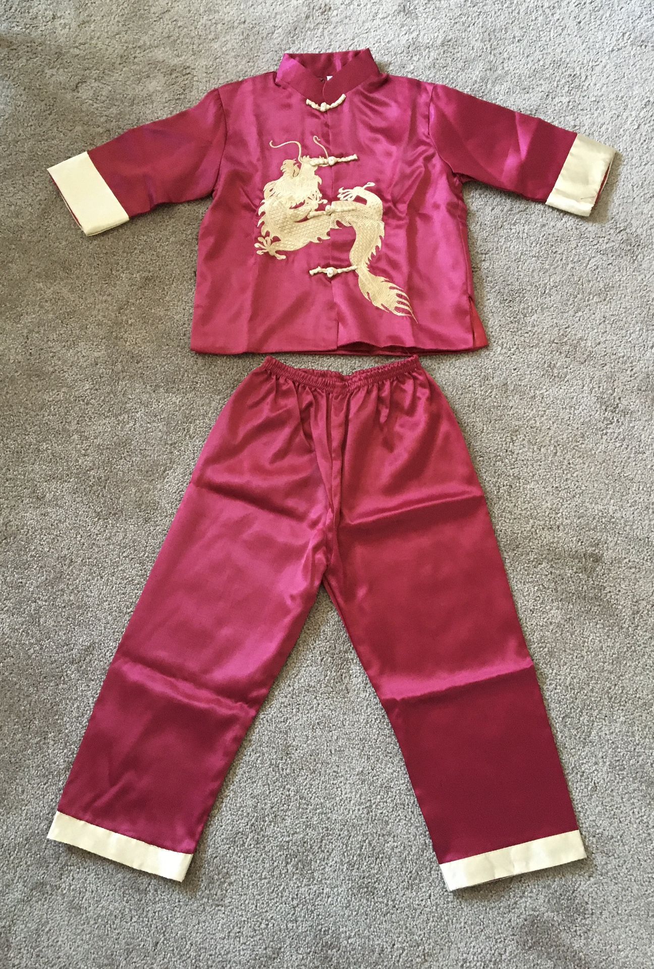 Brand New Dragon Embroidered 100% Real Silk Clothes 2-Piece Set For 5 to 8 Year Old